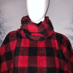 Handmade Hoodie Cowl Turtleneck Fleece poncho red black buffalo checker print